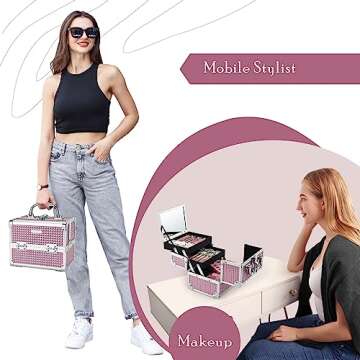 Joligrace Makeup Train Case Portable Cosmetic Organizer Pink