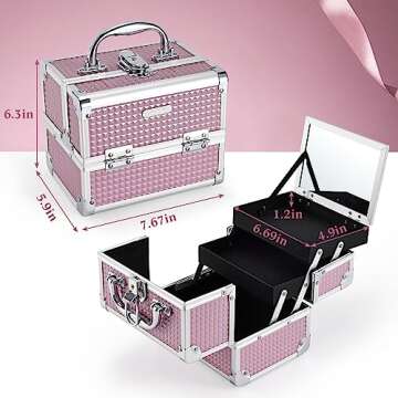 Joligrace Makeup Train Case Portable Cosmetic Organizer Pink
