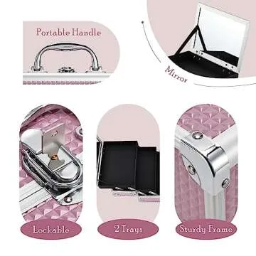 Joligrace Makeup Train Case Portable Cosmetic Organizer Pink