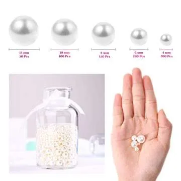 Pearl Beads, Anezus 800pcs Ivory Pearl Craft Beads Loose Pearls for Jewelry Making, Crafts, Decoration and Vase Filler (Assorted Sizes)