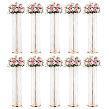Nuptio Gold Accented Vases: 10 Pcs 35.4in Tall Crystal Centerpieces for Events