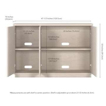 Henn&Hart 48" Wide Rectangular Buffet Table in Beech White, for Home, Living Room, Bedroom, Entertai...