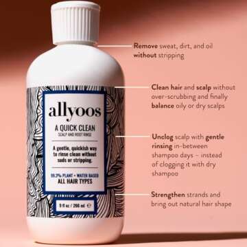 Allyoos A Quick Clean, Hair Rinse, Removes Sweat, Oil & Buildup From Scalp & Hair, No Suds, Dry Sham...
