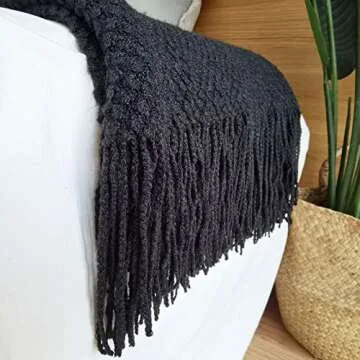 LOMAO Knitted Throw Blanket with Tassels Bubble Textured Lightweight Throws for Couch Cover Home Decor (Black, 50x60)