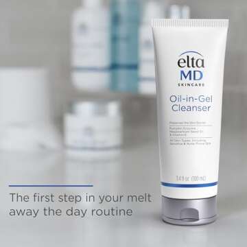 EltaMD Oil-In-Gel Facial Cleanser, Daily Gentle Face Cleanser, Removes Long-Wear Makeup, Sunscreen, and Sweat, Cleansing Oil For Face, 3.4 oz Tube