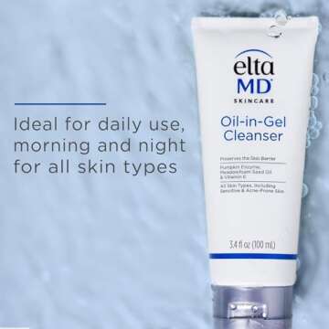 EltaMD Oil-In-Gel Facial Cleanser, Daily Gentle Face Cleanser, Removes Long-Wear Makeup, Sunscreen, and Sweat, Cleansing Oil For Face, 3.4 oz Tube