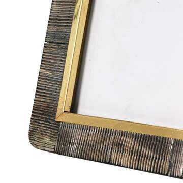 Creative Co-Op Hand-Carved Horn Brass Border, Black & Natural (Holds 4" x 6" Photo) Frame