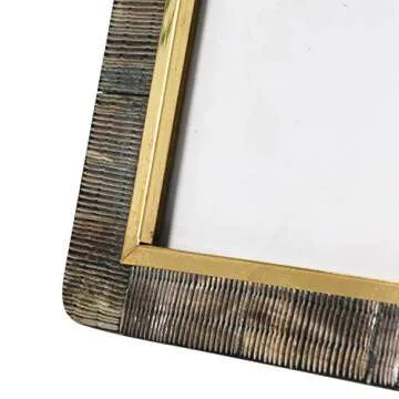 Creative Co-Op Hand-Carved Horn Brass Border, Black & Natural (Holds 4" x 6" Photo) Frame