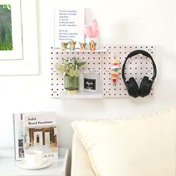 2 Pieces Pegboard Wall Organizer Small Pegboard Peg Board Wall Panel Kits Pegboard Accessories, 2 Installation Methods, No Harm to The Wall for Garage Kitchen Bathroom Office (White)