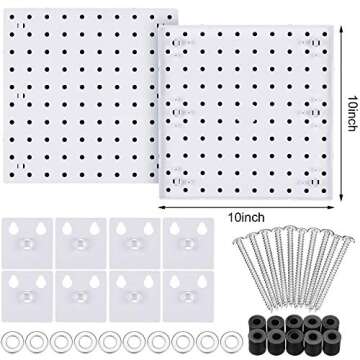 2 Pieces Pegboard Wall Organizer Small Pegboard Peg Board Wall Panel Kits Pegboard Accessories, 2 Installation Methods, No Harm to The Wall for Garage Kitchen Bathroom Office (White)