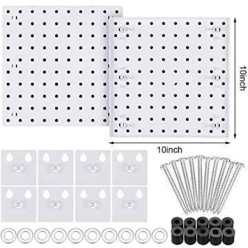 2 Pieces Pegboard Wall Organizer Small Pegboard Peg Board Wall Panel Kits Pegboard Accessories, 2 Installation Methods, No Harm to The Wall for Garage Kitchen Bathroom Office (White)