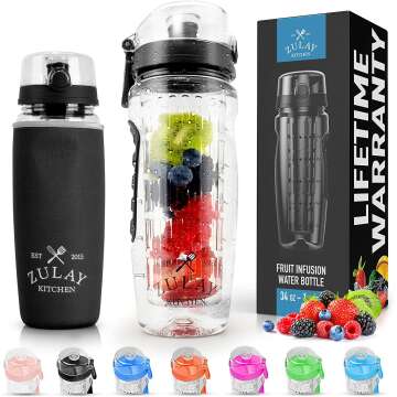 Zulay 34oz Fruit Infuser Water Bottle with Sleeve