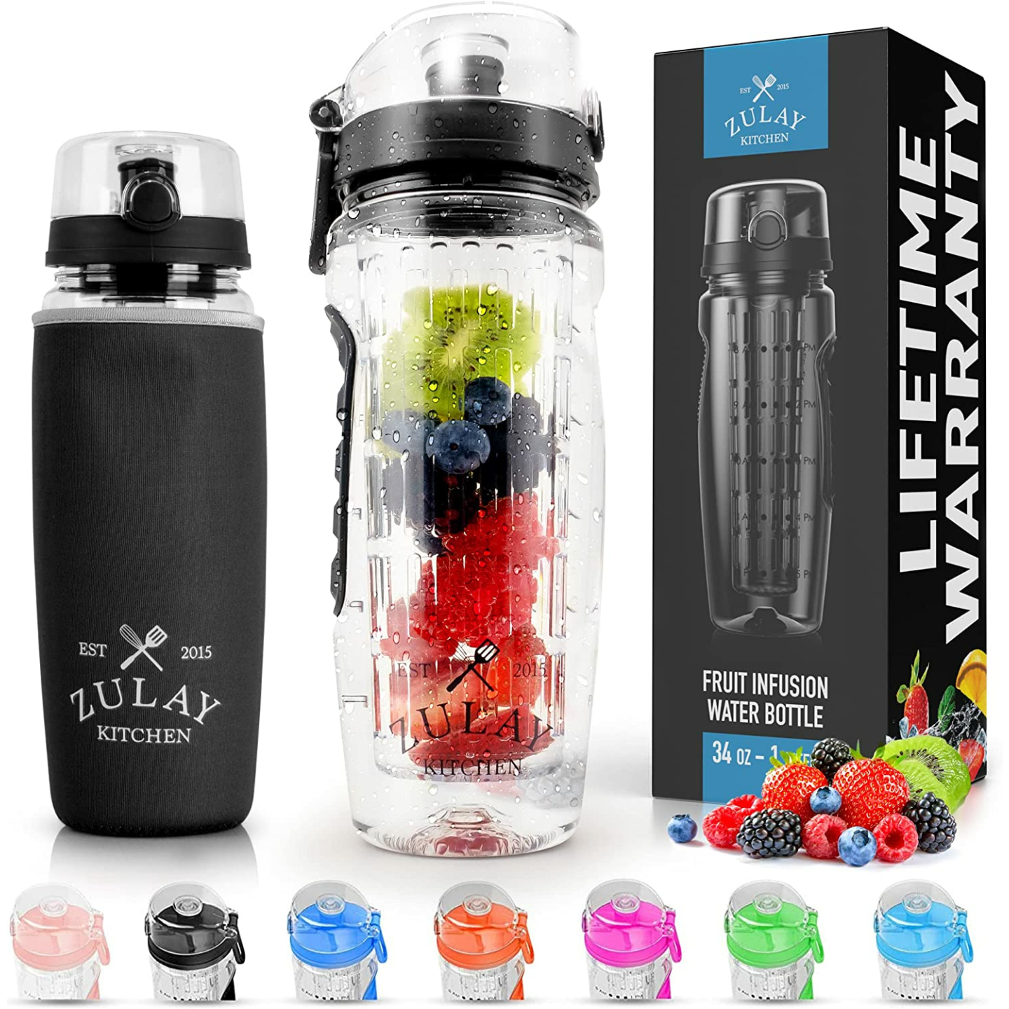Zulay 34oz Fruit Infuser Water Bottle with Sleeve
