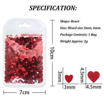 Heart Nail Art Decals Red Heart Nail Sequins Holographic Sweet Love Heart Nail Glitter Flakes Shinin...
