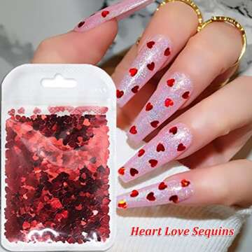 Heart Nail Art Decals Red Heart Nail Sequins Holographic Sweet Love Heart Nail Glitter Flakes Shining Sequin for Nail Art Paillette Manicure 3D DIY Nail Art Decorations 1Bags (Red)