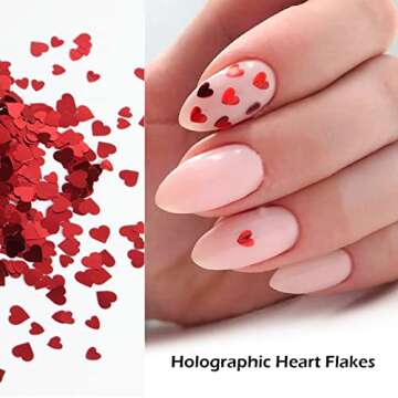 Heart Nail Art Decals Red Heart Nail Sequins Holographic Sweet Love Heart Nail Glitter Flakes Shining Sequin for Nail Art Paillette Manicure 3D DIY Nail Art Decorations 1Bags (Red)