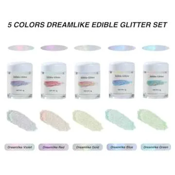 Edible Glitter 5 Colors Set,SkyVue Edible Luster Dust Iridescent Vegan Gluten Nut Free Rainbow Drink...