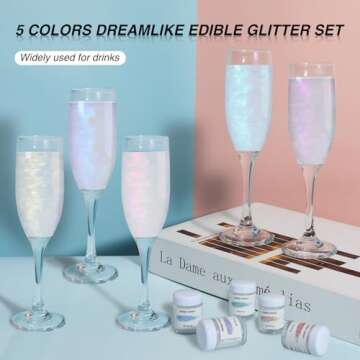Edible Glitter 5 Colors Set,SkyVue Edible Luster Dust Iridescent Vegan Gluten Nut Free Rainbow Drink Shimmer Food Grade Metallic Powder for Cake,Cocktails Champagne Beverages Decoration - 3g/Bottle