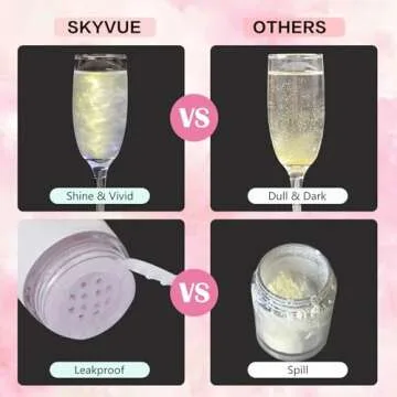 Edible Glitter 5 Colors Set,SkyVue Edible Luster Dust Iridescent Vegan Gluten Nut Free Rainbow Drink Shimmer Food Grade Metallic Powder for Cake,Cocktails Champagne Beverages Decoration - 3g/Bottle