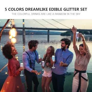 Edible Glitter 5 Colors Set,SkyVue Edible Luster Dust Iridescent Vegan Gluten Nut Free Rainbow Drink Shimmer Food Grade Metallic Powder for Cake,Cocktails Champagne Beverages Decoration - 3g/Bottle