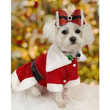 Fitwarm Sparkly Santa Dog Costume, Fancy Dog Christmas Outfit for Small Dogs Girl, Holiday Santa Cla...