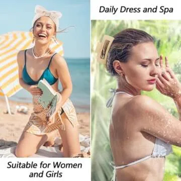 VELSCRUN 5 Pcs Khaki Puffy Sponge Spa Headband Bow Tie Hair Band Hair Clips Wristband Set, Spa Headbands for Wash Face, Makeup Headband, Facial Skincare Headbands Women Girls Hair Accessories Gifts