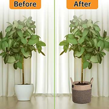 ZOES HOMEWARE 14"x12" Natural Jute Rope Woven Storage Basket with Handles for Plant, Blankets,Toys,Clothes,Shoes - Living Room Home Decor,Multifunctional Basket for Organizer,Picnic,Artificial Tree