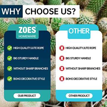 ZOES HOMEWARE 14"x12" Natural Jute Rope Woven Storage Basket with Handles for Plant, Blankets,Toys,Clothes,Shoes - Living Room Home Decor,Multifunctional Basket for Organizer,Picnic,Artificial Tree