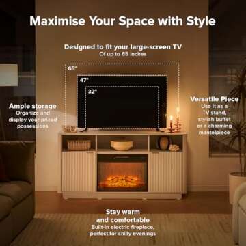 mopio Brooklyn Electric Fireplace TV Stand with Storage fits up to 65 Inch TV Stand, Modern Farmhouse Entertainment Center for Living Room, Fluted Fireplace Television Media Console (White Oak Fluted)