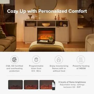 mopio Brooklyn Electric Fireplace TV Stand with Storage fits up to 65 Inch TV Stand, Modern Farmhouse Entertainment Center for Living Room, Fluted Fireplace Television Media Console (White Oak Fluted)