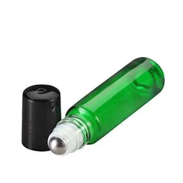 Olilia Glass Roll on Bottles with Metal Roller Balls - Essential Oils Key included 12 Pack of 10ml(1/3oz) (Mixed Color - Black Lids)