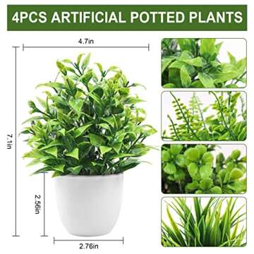 Der Rose 4 Pack Fake Plants Small Artificial Faux Potted Plants for Living Room Home Office Farmhous...