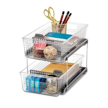 madesmart 2-Tier Organizer Multi-Purpose Slide-Out Storage with Handles and Dividers for Home and Ba...