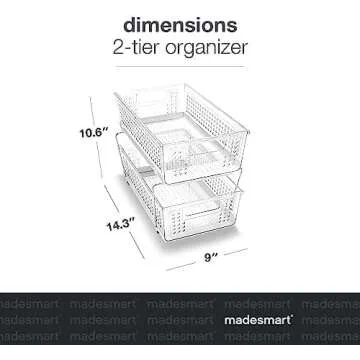 madesmart 2-Tier Organizer Multi-Purpose Slide-Out Storage with Handles and Dividers for Home and Bath, BPA Free, Pack of 1, Clear