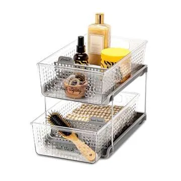 madesmart 2-Tier Organizer Multi-Purpose Slide-Out Storage with Handles and Dividers for Home and Bath, BPA Free, Pack of 1, Clear