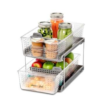 madesmart 2-Tier Organizer Multi-Purpose Slide-Out Storage with Handles and Dividers for Home and Bath, BPA Free, Pack of 1, Clear