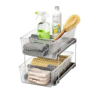 madesmart 2-Tier Organizer Multi-Purpose Slide-Out Storage with Handles and Dividers for Home and Bath, BPA Free, Pack of 1, Clear