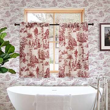 Red Cafe Valentines Curtains for Kitchen and Cottage Decor