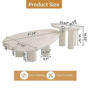 HOTICKME Nesting Coffee Table Set of 2 Coffee Table and Side Table, Modern 31.49" Center Table for Living Room, 18.89" End Table for Sofa