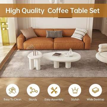 HOTICKME Nesting Coffee Table Set of 2 Coffee Table and Side Table, Modern 31.49" Center Table for Living Room, 18.89" End Table for Sofa