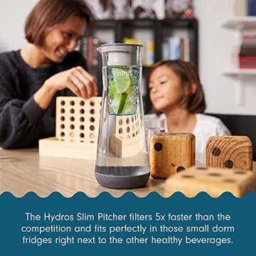 Hydros Water Filter Pitcher, 40 oz Slim Design, Patented Fast Flo Tech, Dishwasher Safe, Fills in Ju...