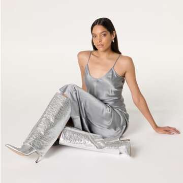 The Drop Women's Jolene Fold Over Tall Boot Silver Crackle, 7