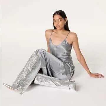 The Drop Women's Jolene Fold Over Tall Boot Silver Crackle, 7