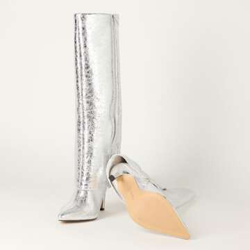 The Drop Women's Jolene Fold Over Tall Boot Silver Crackle, 7