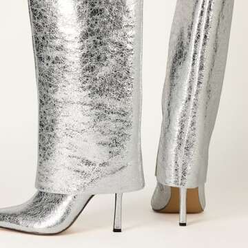 The Drop Women's Jolene Fold Over Tall Boot Silver Crackle, 7