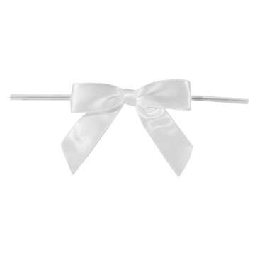 Reliant Ribbon 5171-03003-2X1 Satin Twist Tie Bows - Small Bows, 5/8 Inch X 100 Pieces, White