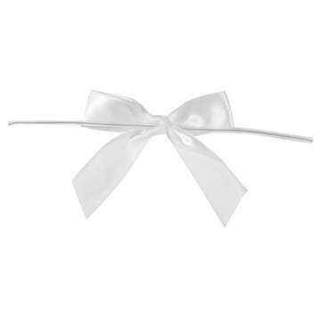 Reliant Ribbon 5171-03003-2X1 Satin Twist Tie Bows - Small Bows, 5/8 Inch X 100 Pieces, White