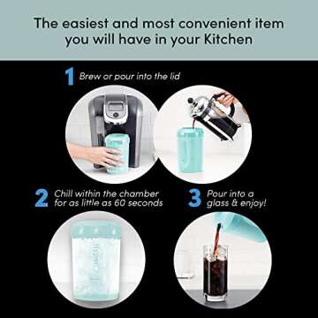 HyperChiller HC2AS Patented Iced Coffee/Beverage Cooler, NEW, IMPROVED,STRONGER AND MORE DURABLE! Ready in One Minute, Reusable for Iced Tea, Wine, Spirits, Alcohol, Juice, 12.5 Oz, Aqua Sky