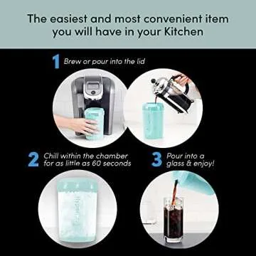 HyperChiller HC2AS Patented Iced Coffee/Beverage Cooler, NEW, IMPROVED,STRONGER AND MORE DURABLE! Ready in One Minute, Reusable for Iced Tea, Wine, Spirits, Alcohol, Juice, 12.5 Oz, Aqua Sky