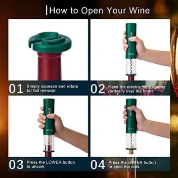 Cheer Moda Wine Opener,Electric Wine Bottle Opener Corkscrew,Wine Opener with Foil Cutter, 4AA Battery Powered Cordless Battery Not Include-Best Gift for Wine Lover, Green